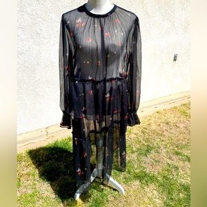 Sheer maxi plus size dress with puff sleeve and ruffle